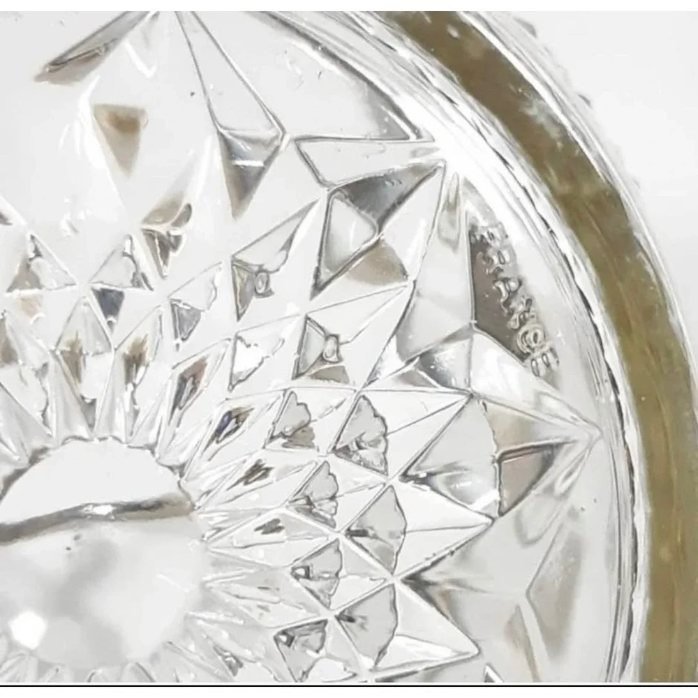 Vintage Reims France Cut Crystal Candy Dish Silver Rim Swing Handle Sugar Bucket